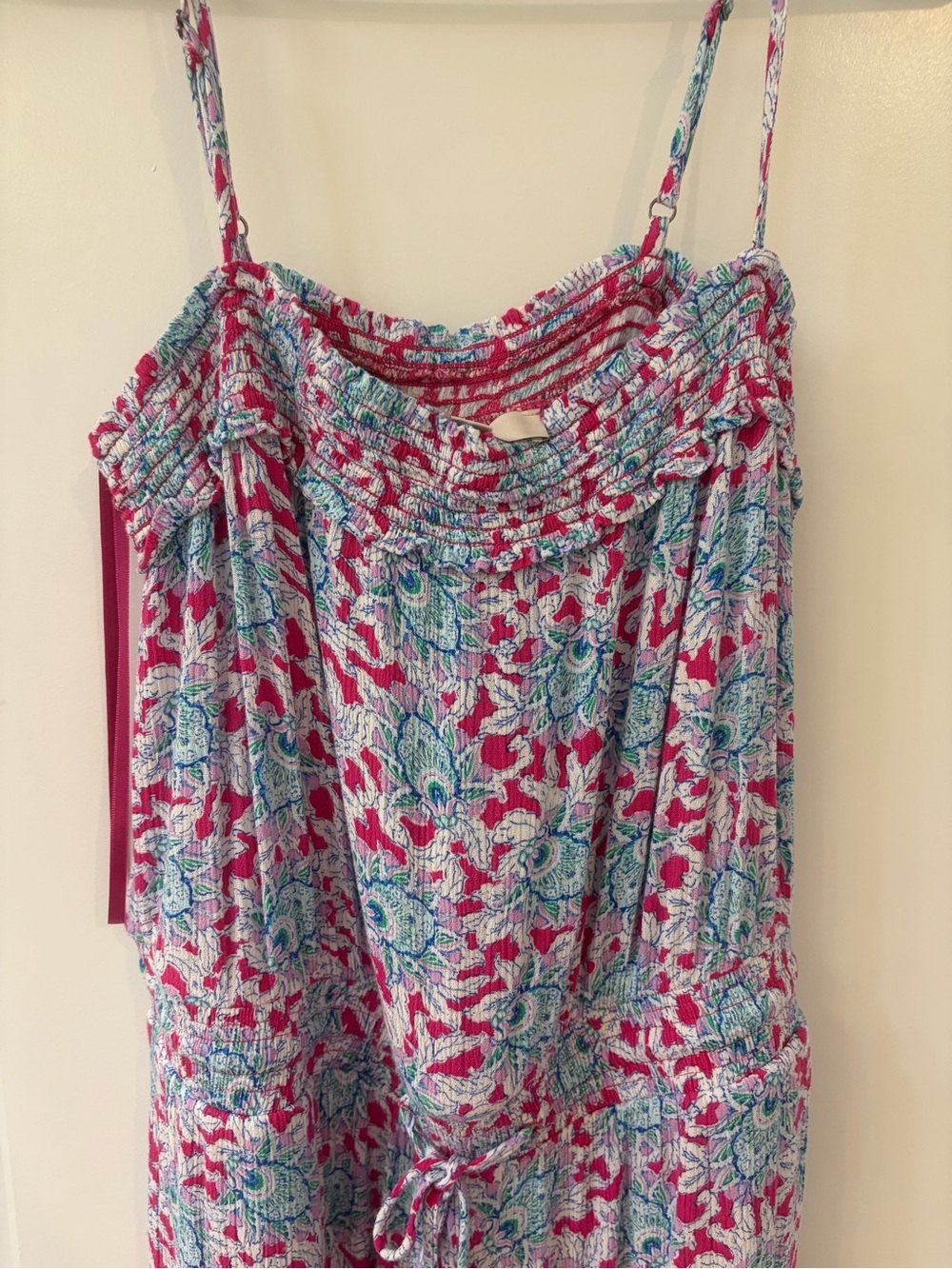LOFT Floral Smocked Strap Jumpsuit - Pink & Blue - Picture 3 of 6